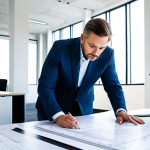 **

"A professional architect, fully clothed in modest attire, reviewing blueprints in a bright, modern office space. Natural light, perfect anatomy, correct proportions, safe for work, appropriate content, professional, family-friendly, well-formed hands."

**