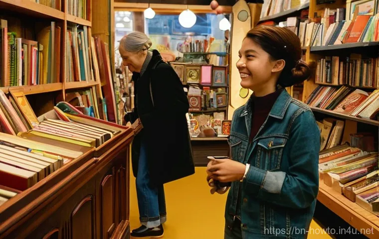 중고 거래 활용법 - **Prompt 1: The Joy of Discovery at a Second-Hand Market**
    "A bustling, vibrant indoor second-ha...