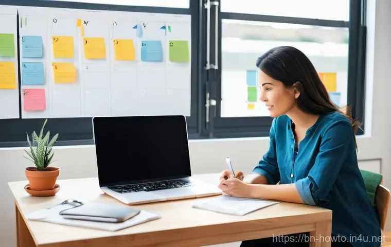 애플 캘린더 활용법 - **Prompt 1: Organized Life with Apple Calendar**
    "A bright, clean, and modern home office settin...