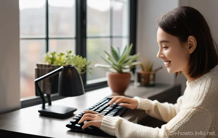 키보드 단축키 활용법 - **Prompt 1: Focused Blogger's Flow**
    "A vibrant, eye-level shot of a young adult woman (20s-30s)...