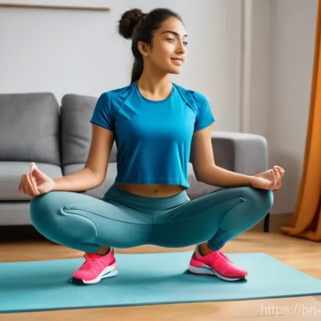 헬스 트래킹 앱 활용법 - **Prompt:** A young adult, looking vibrant and healthy, in a modern, brightly lit home gym or living...