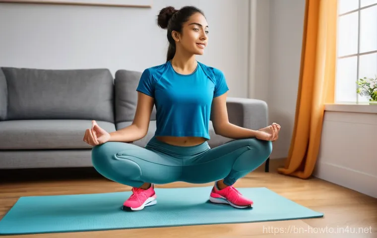 헬스 트래킹 앱 활용법 - **Prompt:** A young adult, looking vibrant and healthy, in a modern, brightly lit home gym or living...