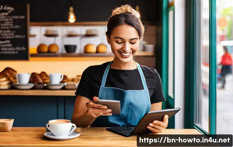 중소기업 마케팅 활용법 - **Prompt:** A vibrant, bustling image of a modern small café owner, a woman in her late 20s to early...
