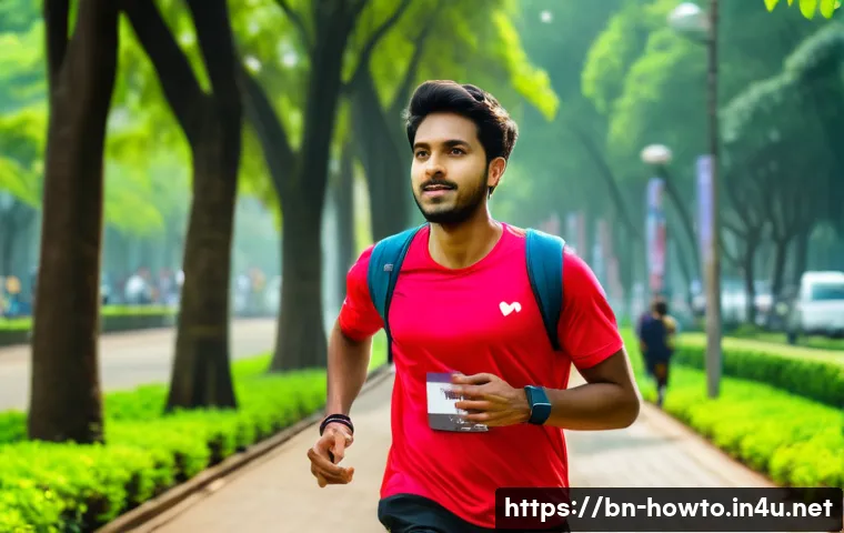 디지털 운동 트래킹 활용법 - A vibrant and detailed lifestyle scene featuring a young Bengali man wearing casual sportswear and a...