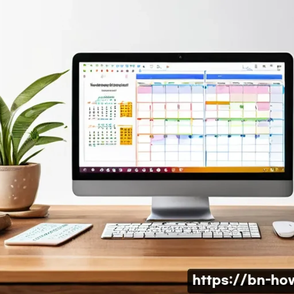 구글 캘린더 활용법 - A detailed digital workspace scene showing a Bengali professional using Google Calendar on a sleek l...