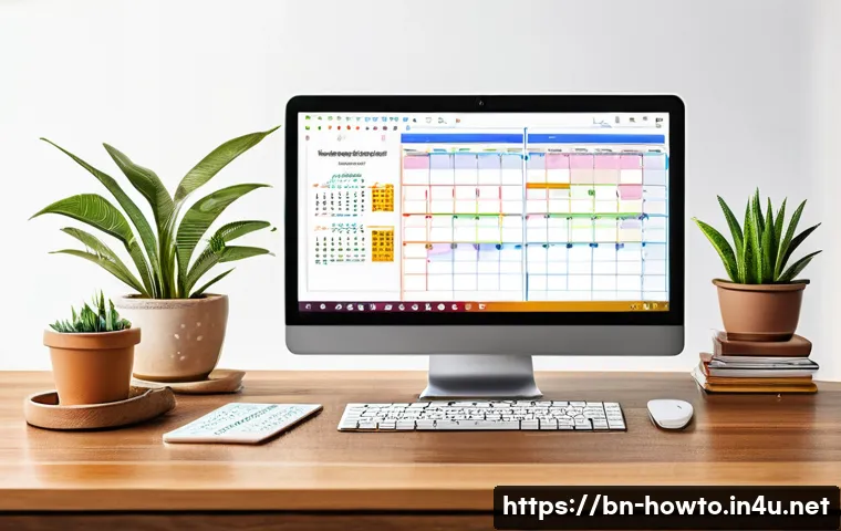 구글 캘린더 활용법 - A detailed digital workspace scene showing a Bengali professional using Google Calendar on a sleek l...