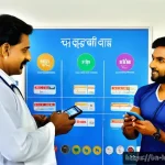 Home 22 피트니스 앱 활용법 - A detailed scene of a Bengali man consulting with a fitness expert in a bright, modern clinic settin...