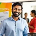 Home 20 온라인 명함 활용법 - A professional Bengali man in his 30s, dressed in smart casual office attire, confidently sharing hi...