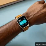 Home 19 디지털 웨어러블 기기 활용법 - A modern smartwatch displayed on a wrist of a Bengali man in a casual setting, showing health monito...