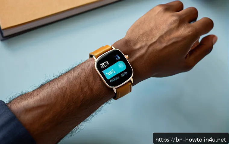 디지털 웨어러블 기기 활용법 - A modern smartwatch displayed on a wrist of a Bengali man in a casual setting, showing health monito...